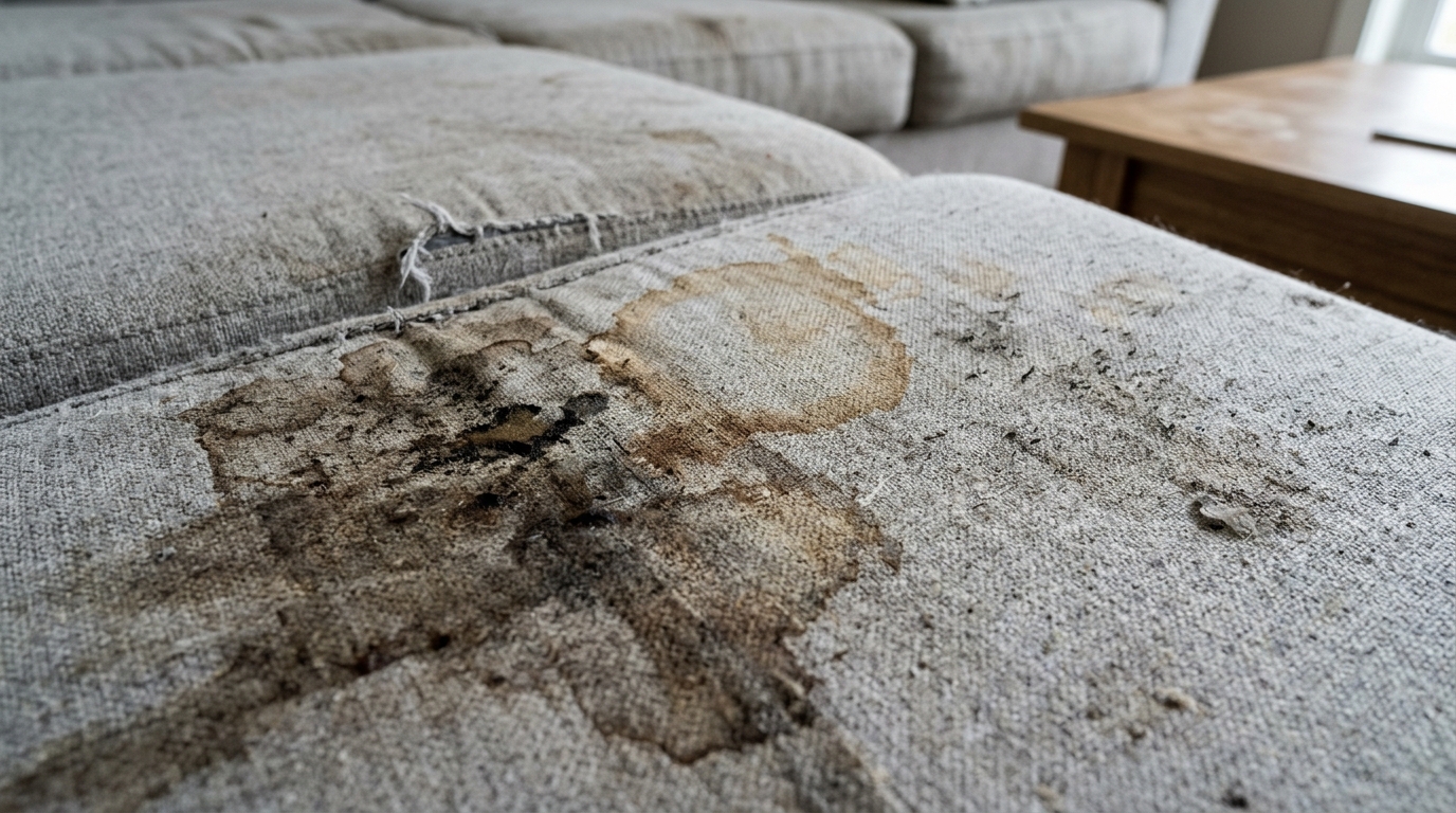 Kondisi sebelum pengerjaan cleaning: sofa kotor penuh noda